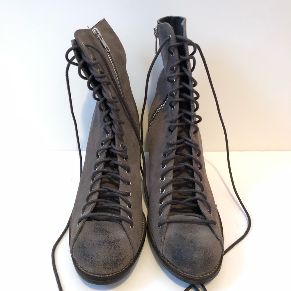 Jeffrey Campbell Suede Lace Up Heeled Combat Boots